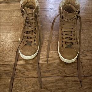 UGG Pure Leather Lace Up Zipper High-Top Sneakers with Fur Lining
